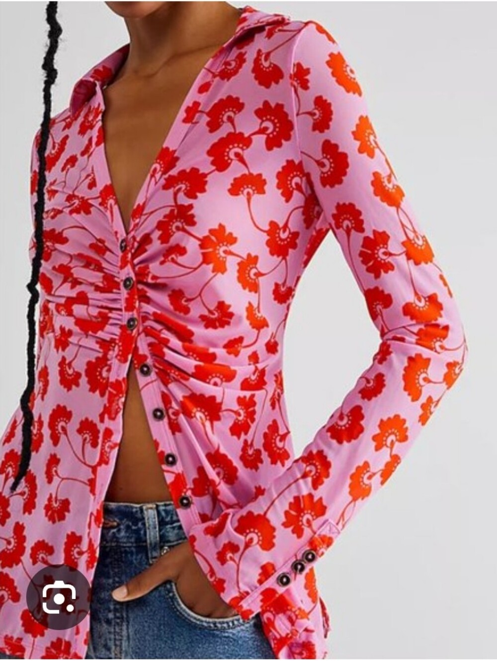 FREE PEOPLE | S (fits M)  Lucky Stretchy Mesh Shirt | pink orange